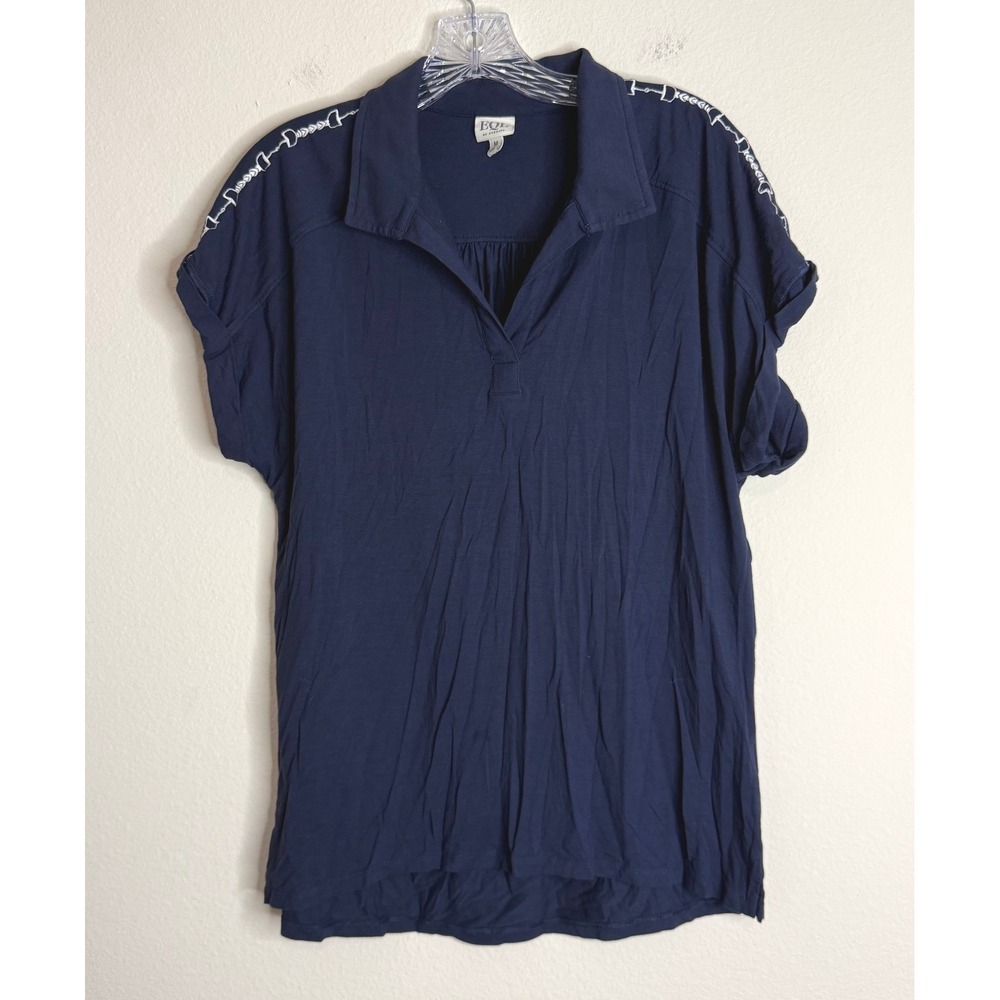 EQL by Kerrits Polo Top Women M Navy Blue Equestrian Bit Embroidery Short Sleeve